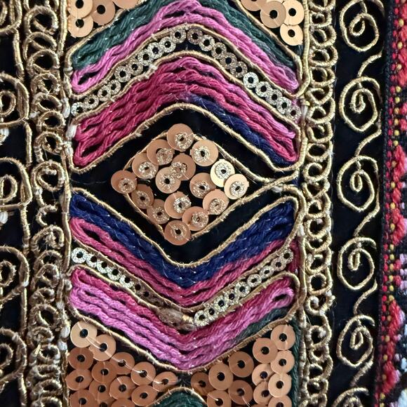 DASSIOS Luxury Lightweight Cotton Caftan W/ Gold Sequin Embroidered Trim Medium - Picture 4 of 11